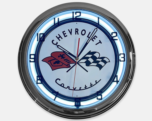 Chevrolet Corvette - Metal White Neon Clock