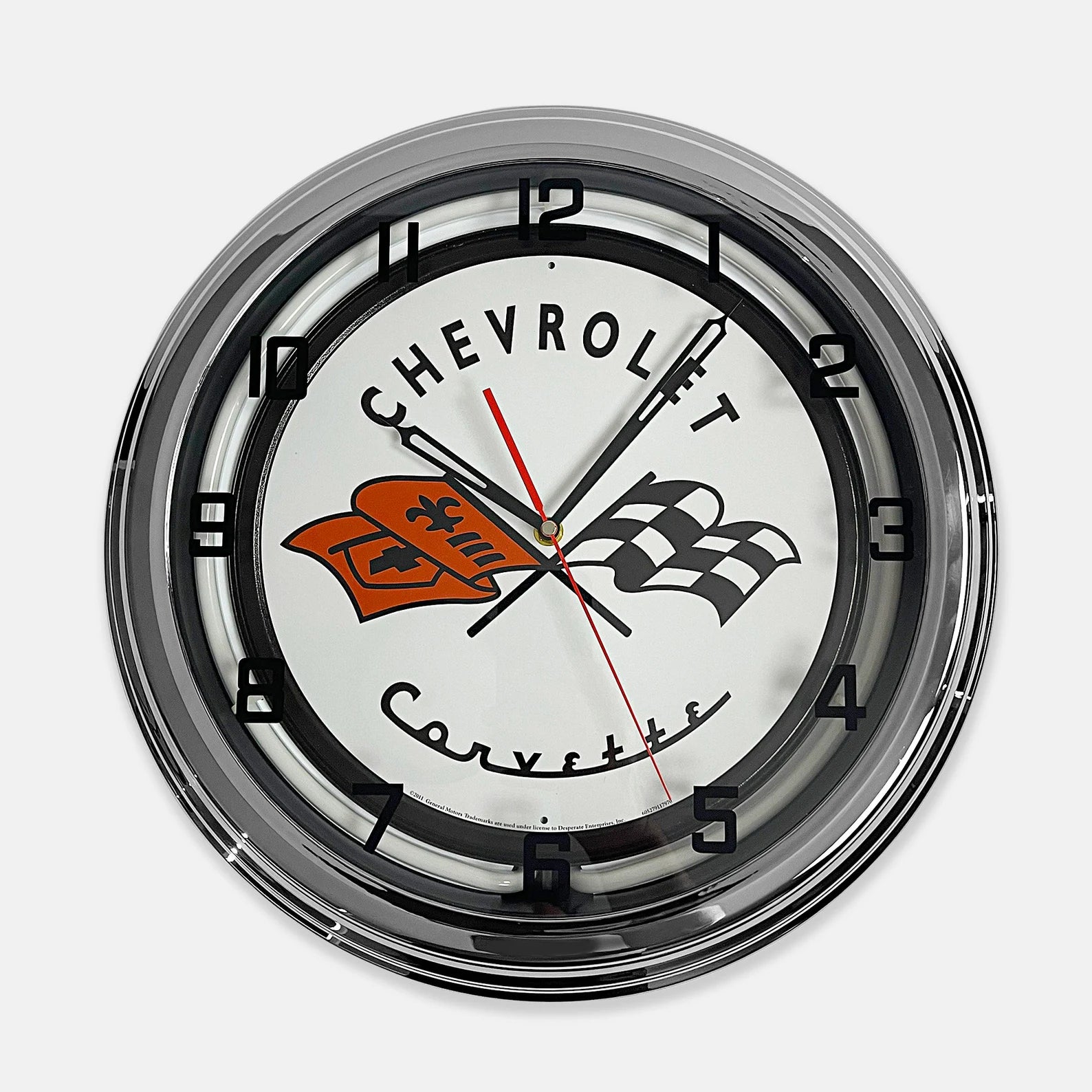 Chevrolet Corvette - Metal White Neon Clock For the Gear Head Sign Box Co.