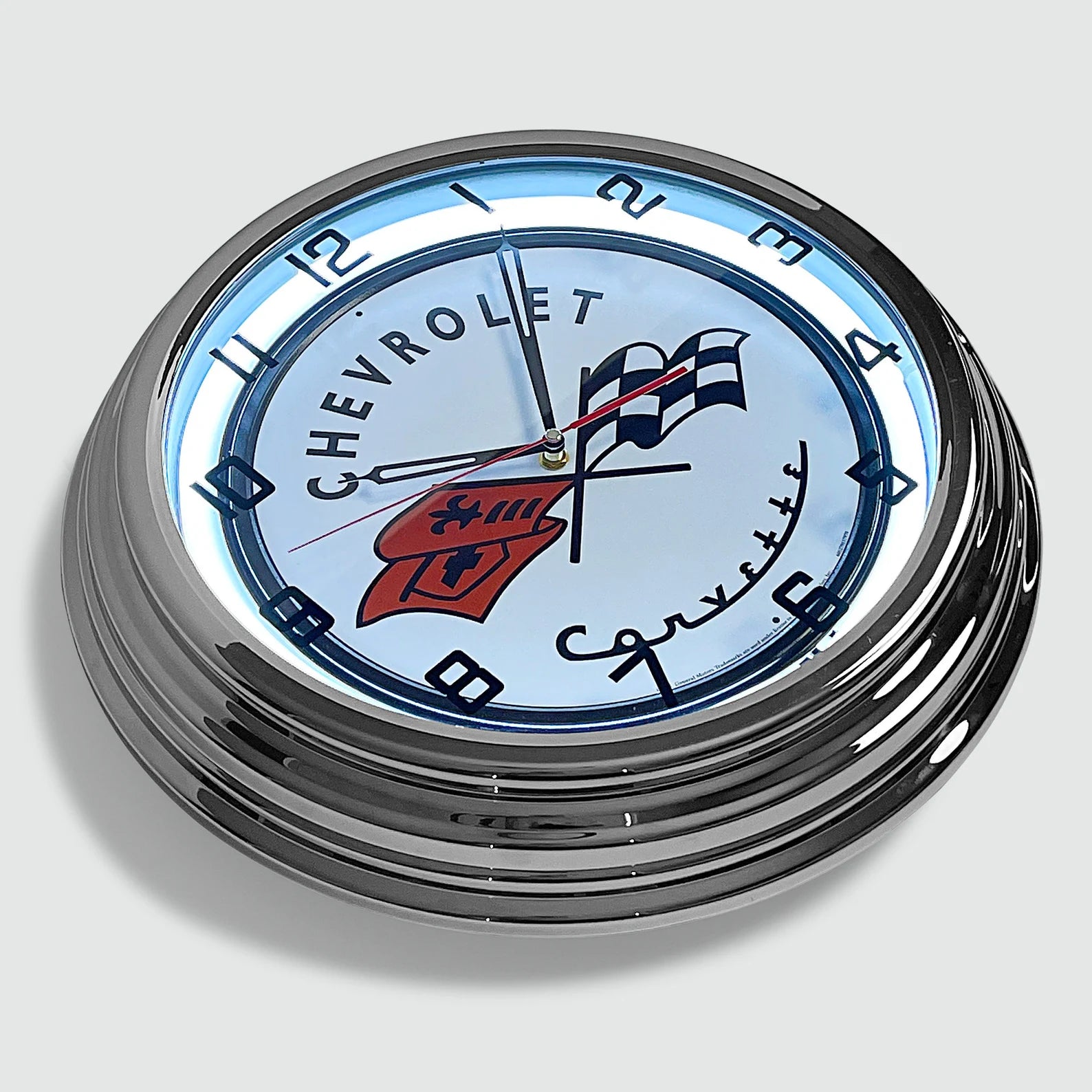 Chevrolet Corvette - Metal White Neon Clock For the Gear Head Sign Box Co.