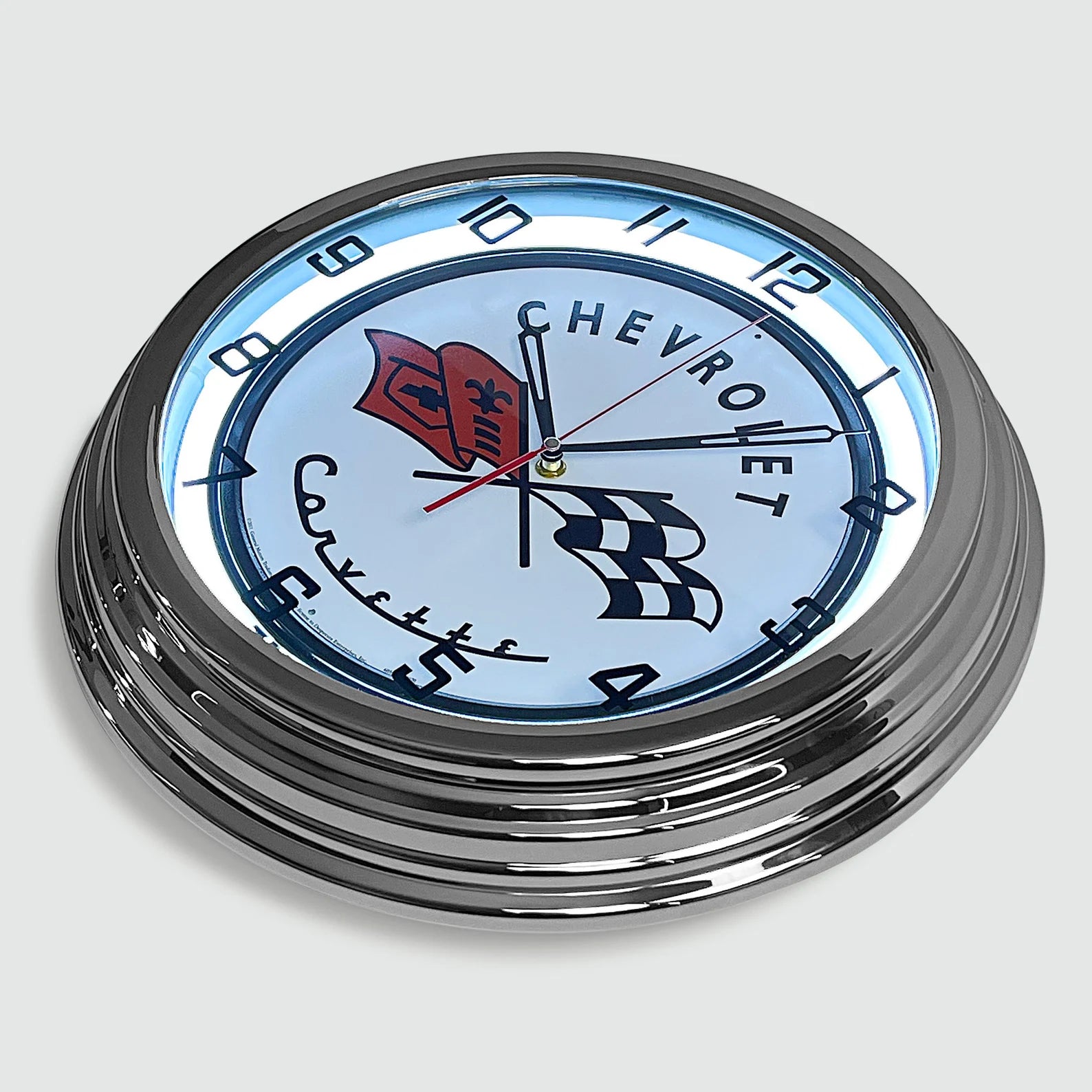 Chevrolet Corvette - Metal White Neon Clock For the Gear Head Sign Box Co.