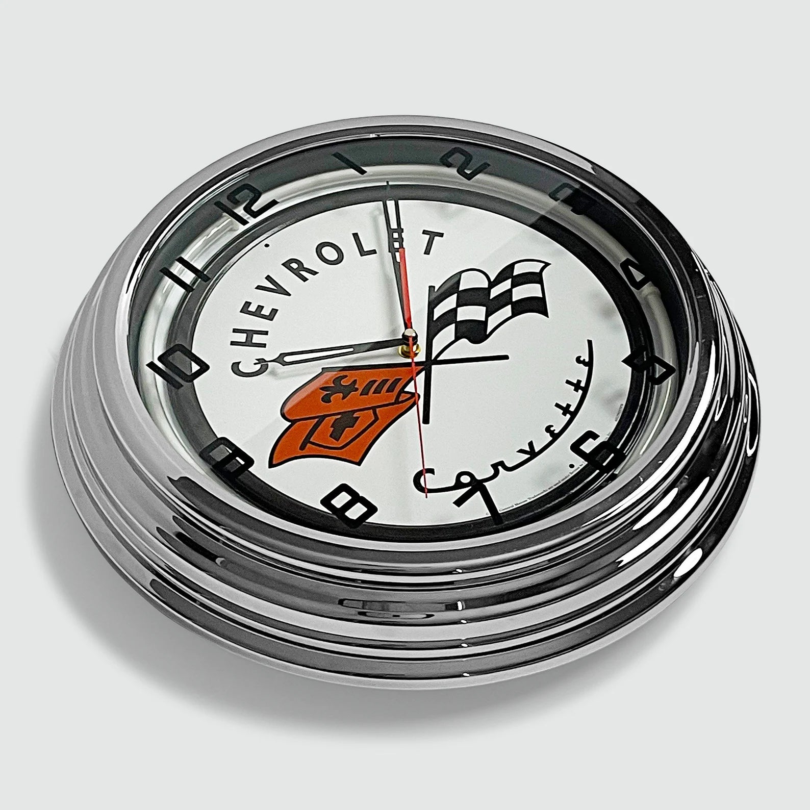 Chevrolet Corvette - Metal White Neon Clock For the Gear Head Sign Box Co.
