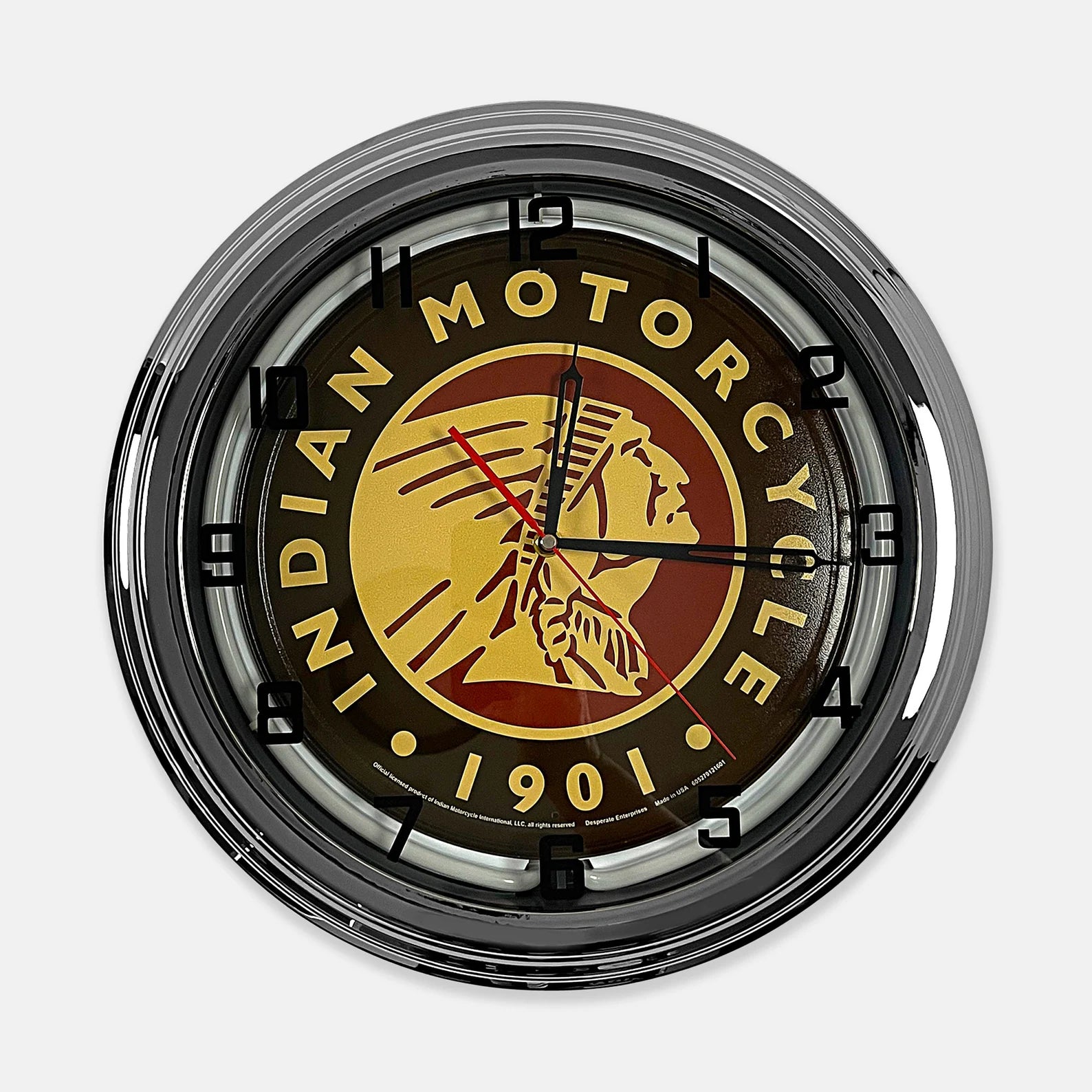 Indian Motorcycles - Metal White Neon Clock For the Gear Head Sign Box Co.