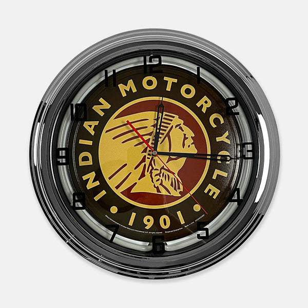 Indian Motorcycles - Metal White Neon Clock For the Gear Head Sign Box Co.