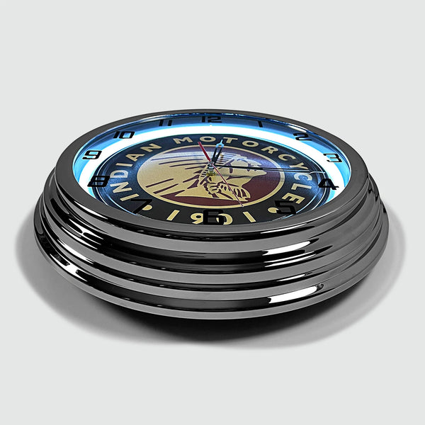 Indian Motorcycles - Metal White Neon Clock For the Gear Head Sign Box Co.