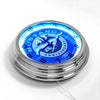 Neon wall clock with bright blue ring, Mustang 40th Anniversary center and power cable