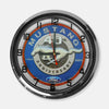 Neon wall clock with Mustang 40th Anniversary dial, blue center and orange ring accents