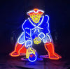 Neon sign light featuring Patriots player mascot, blue jacket and red legs