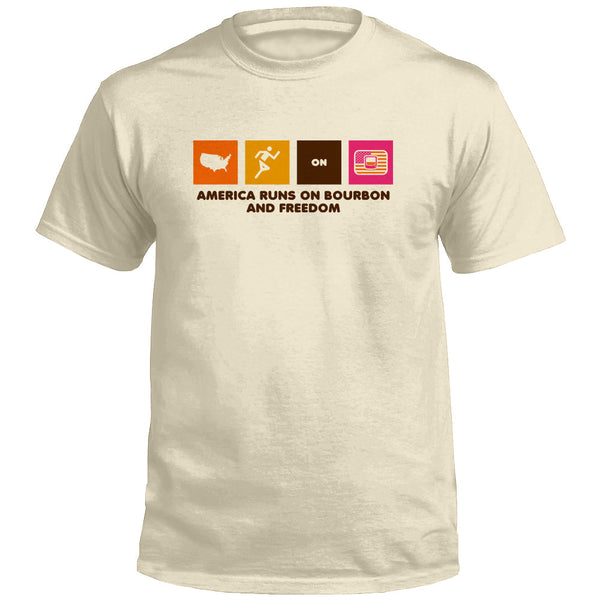 Natural cream T-shirt with multicolor “America Runs on Bourbon and Freedom” front print
