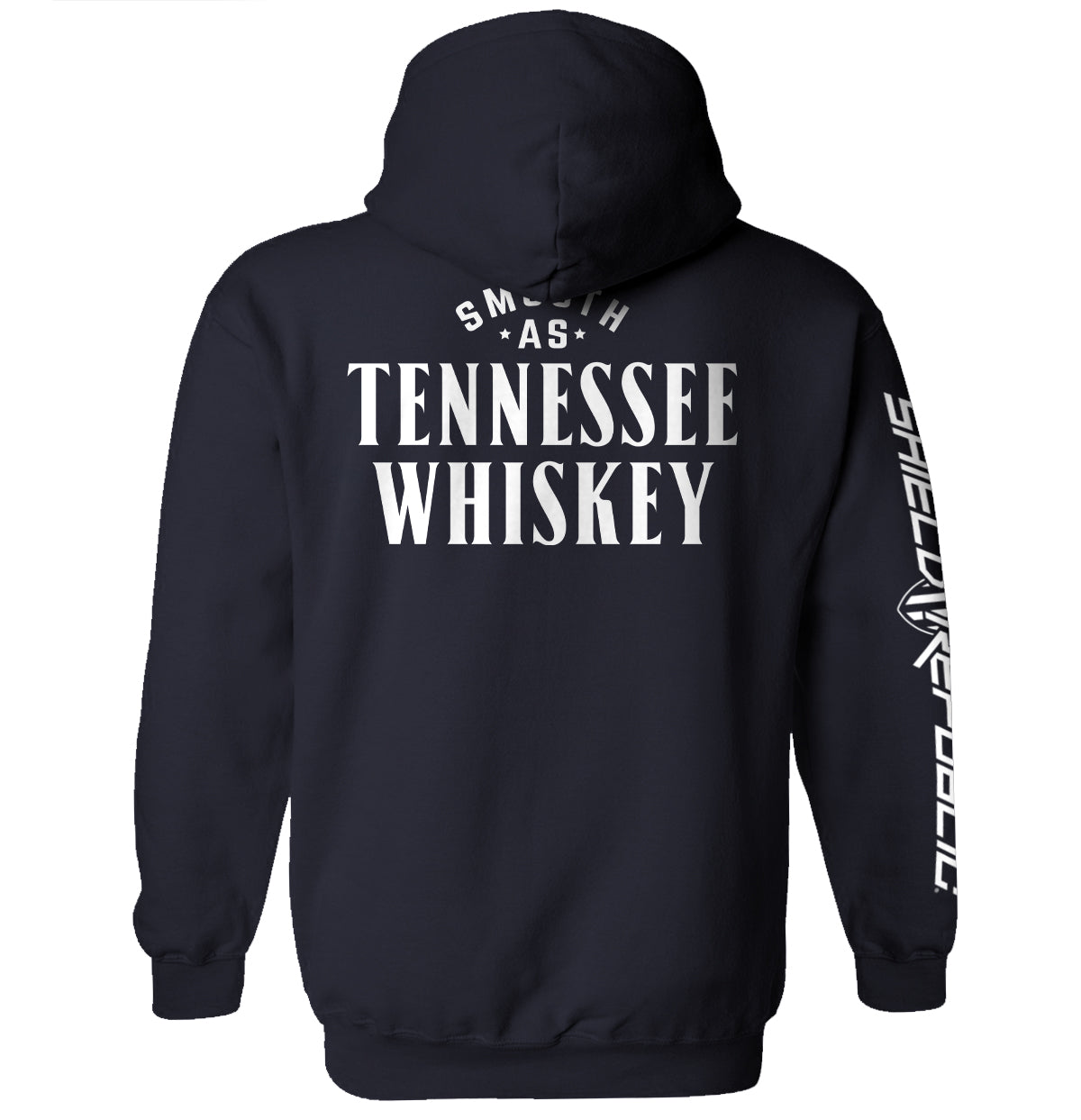 Dark navy hoodie with Tennessee Whiskey graphic on the back