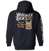 True Navy hoodie with back Whiskey Dick's Pub & Grill graphic print and right sleeve text