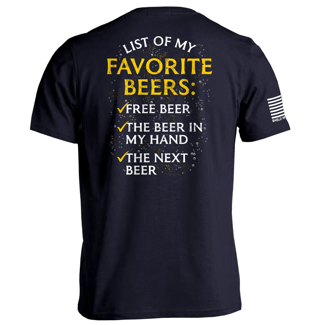 Navy graphic T-shirt, back print: “List of My Favorite Beers” and beer list