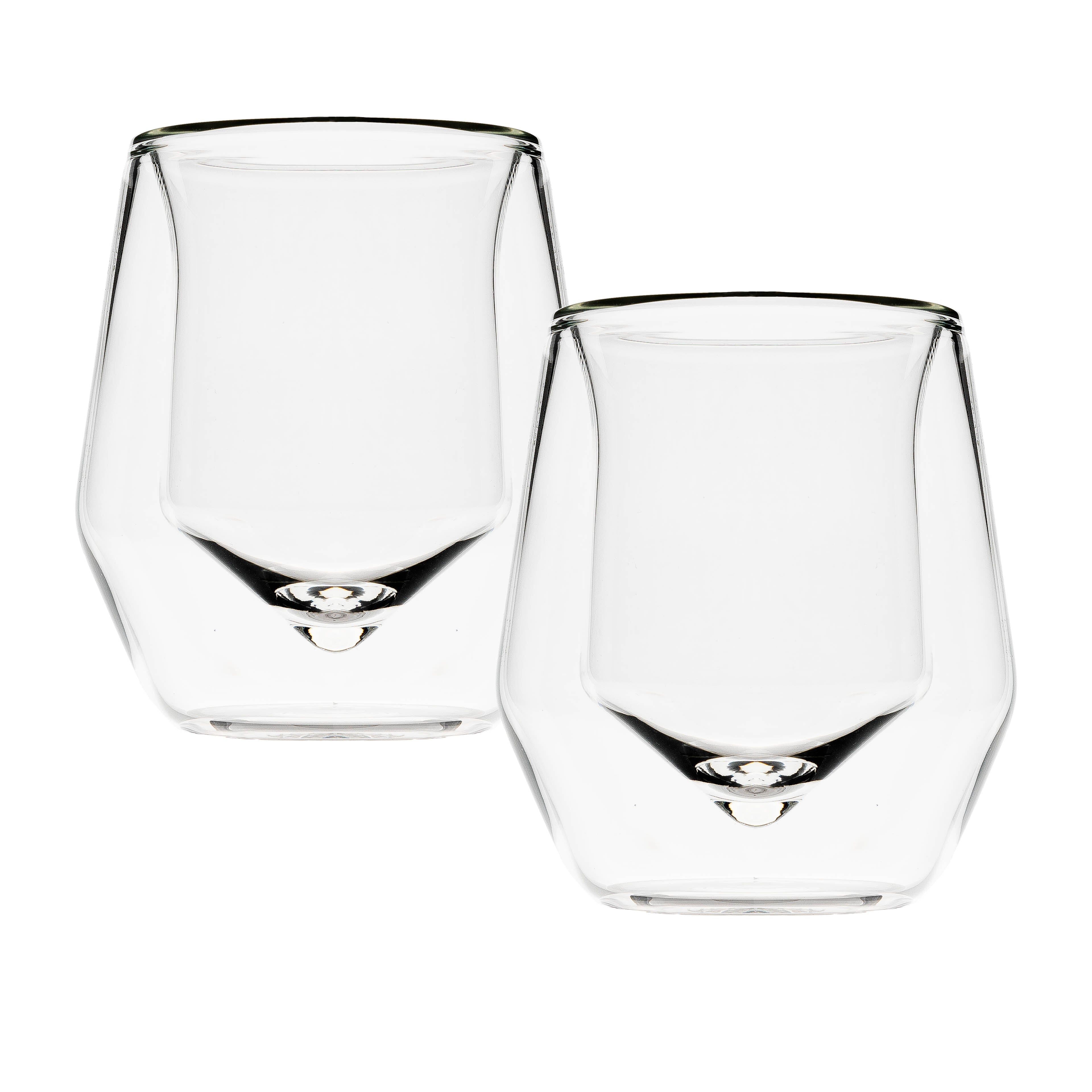 Set of two clear double-walled glass tumblers, tulip-shaped bowls