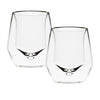 Set of two clear double-walled glass tumblers, tulip-shaped bowls