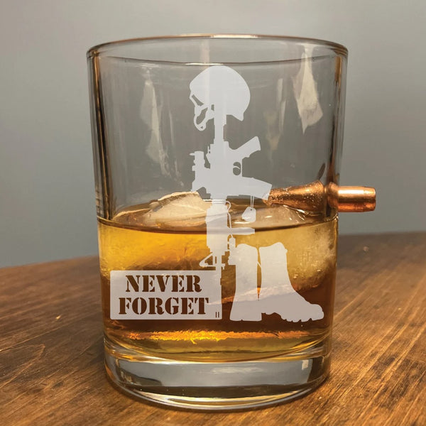 Never Forget with .308 Bullet - Laser Etched Whiskey Glass For the Bar Bald Eagle Products