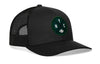 Black trucker snapback hat with green NYC patch and front logo, mesh back panels