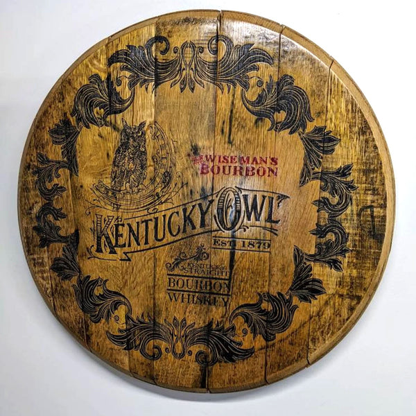 Kentucky Owl Bourbon Barrel Top - Wall Hanging For the Man Cave Gambill Woodworking