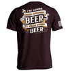 Ox blood short-sleeve T-shirt with back beer slogan graphic and white sleeve stripe