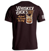 Ox Blood T-shirt with back Whiskey Dick's Pub & Grill graphic print and right sleeve stripes