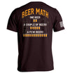 Graphic ox-blood T-shirt with orange beer-themed back print and short sleeves