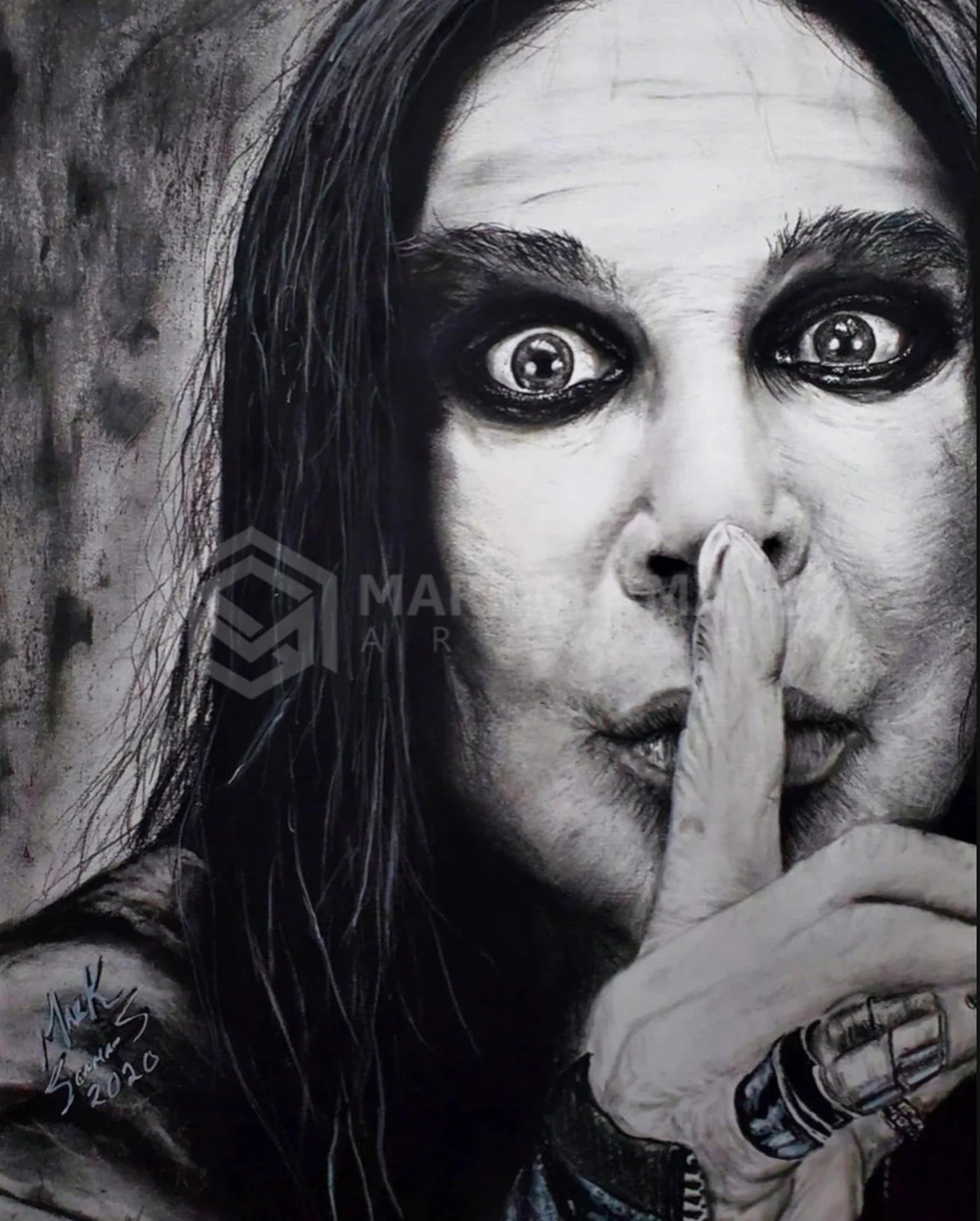 Ozzy Osbourne Charcoal Portrait – Gallery Wrapped Canvas For the Music Lover Mark Seamans Art