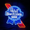 Pabst beer neon badge sign with Blue Ribbon Beer text, blue border and red accents