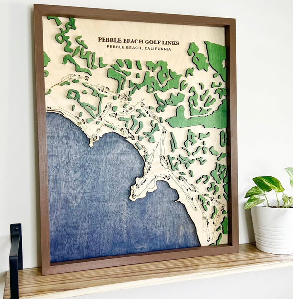 Pebble Beach Golf Links - Handmade Wood Course Map For the Sports Lover Bauer Gift Co.