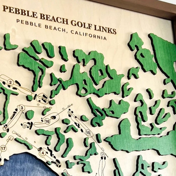 Pebble Beach Golf Links - Handmade Wood Course Map For the Sports Lover Bauer Gift Co.