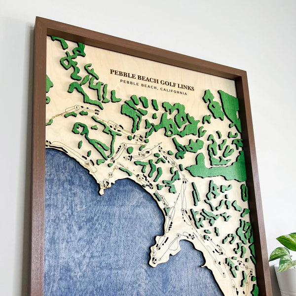 Pebble Beach Golf Links - Handmade Wood Course Map For the Sports Lover Bauer Gift Co.