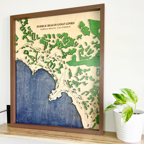 Pebble Beach Golf Links - Handmade Wood Course Map For the Sports Lover Bauer Gift Co.