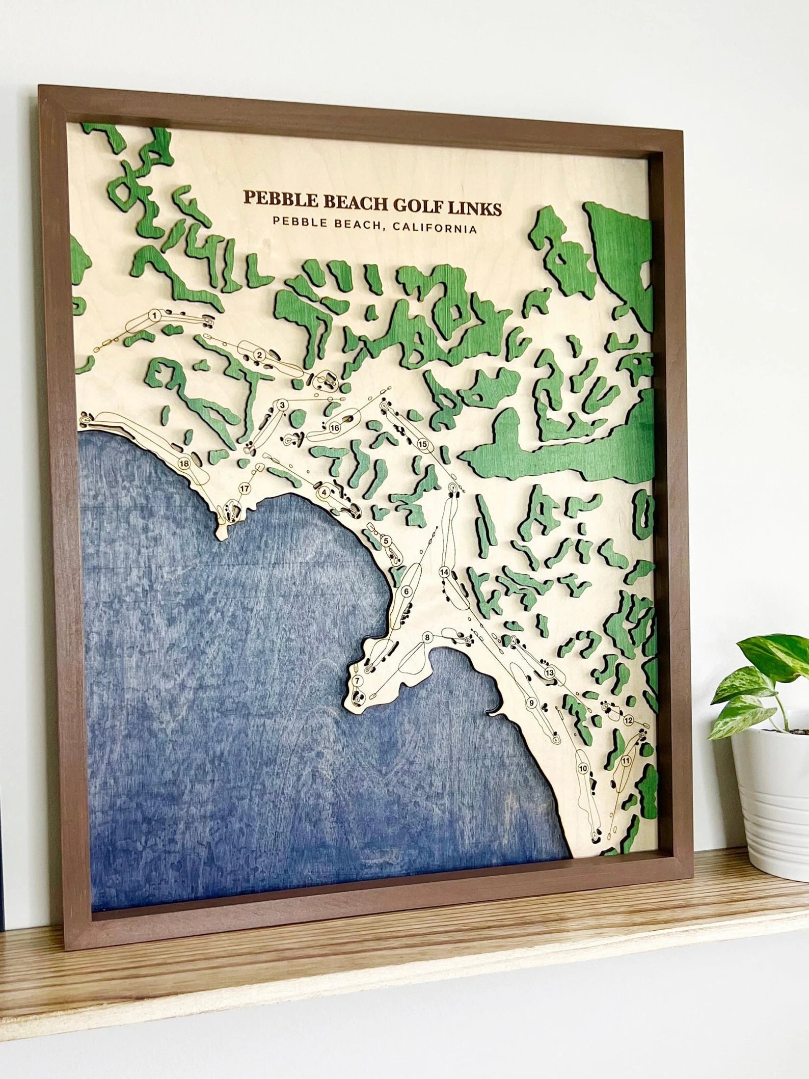 Pebble Beach Golf Links - Handmade Wood Course Map For the Sports Lover Bauer Gift Co.