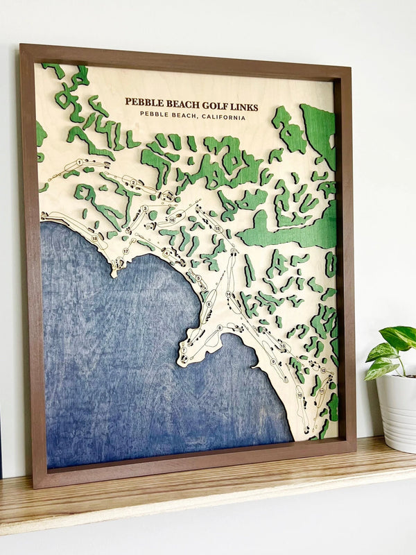 Pebble Beach Golf Links - Handmade Wood Course Map For the Sports Lover Bauer Gift Co.