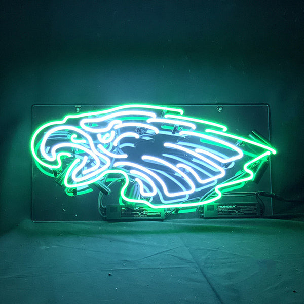 Philadelphia Eagles neon light sign featuring glowing green edge and blue eagle graphic