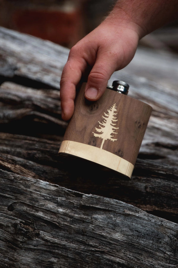 Pine Tree – Wooden Hip Flask For the Bar Autumn Woods
