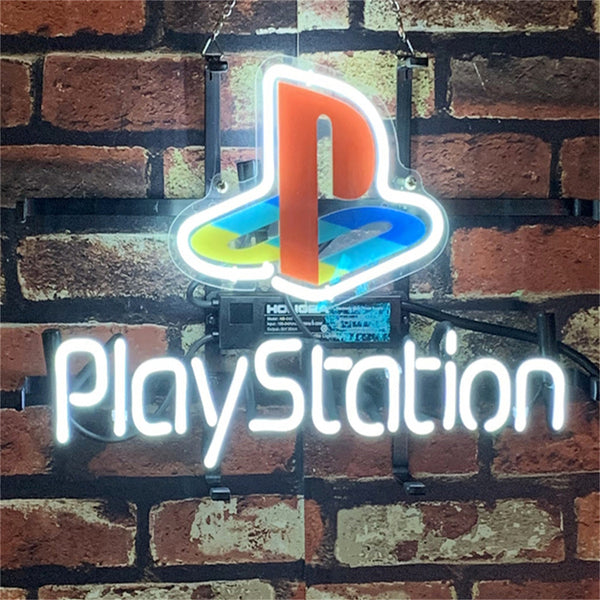 PlayStation neon sign with PS logo and PlayStation lettering, multicolor LED tubing