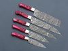 Damascus Steel Chef Knife Set of 5 – Red Handles For the Chef Orklo Knives