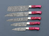 Damascus Steel Chef Knife Set of 5 – Red Handles