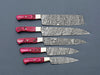 Damascus Steel Chef Knife Set of 5 – Red Handles For the Chef Orklo Knives