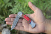 Damascus Steel Folding Pocket Knife – Red, Green and Blue Handle