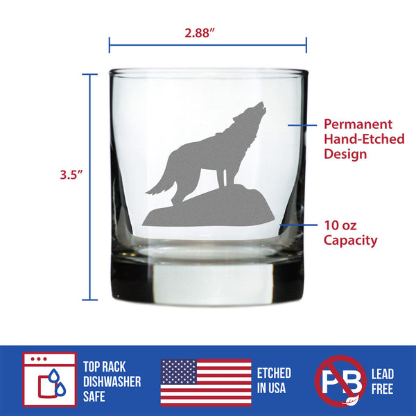Wolf Whiskey Rocks Glass - Cabin Themed Gifts or Rustic Decor for Men and Women - Fun Whisky Drinking Tumbler - 10.25 oz