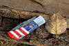 Damascus Steel Folding Pocket Knife – Red, White, and Blue Handle For the Outdoorsman Orklo Knives