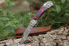 Damascus Steel Folding Pocket Knife – Multi Blue and Red For the Outdoorsman Orklo Knives