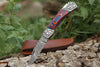 Damascus Steel Folding Pocket Knife – Multi Blue and Red