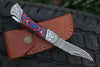 Damascus Steel Folding Pocket Knife – Multi Blue and Red For the Outdoorsman Orklo Knives