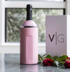 Pink VINGLACE insulated wine cooler with bottle, rose gift box, and flowers