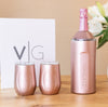 Rose gold bottle cooler with two matching tumblers