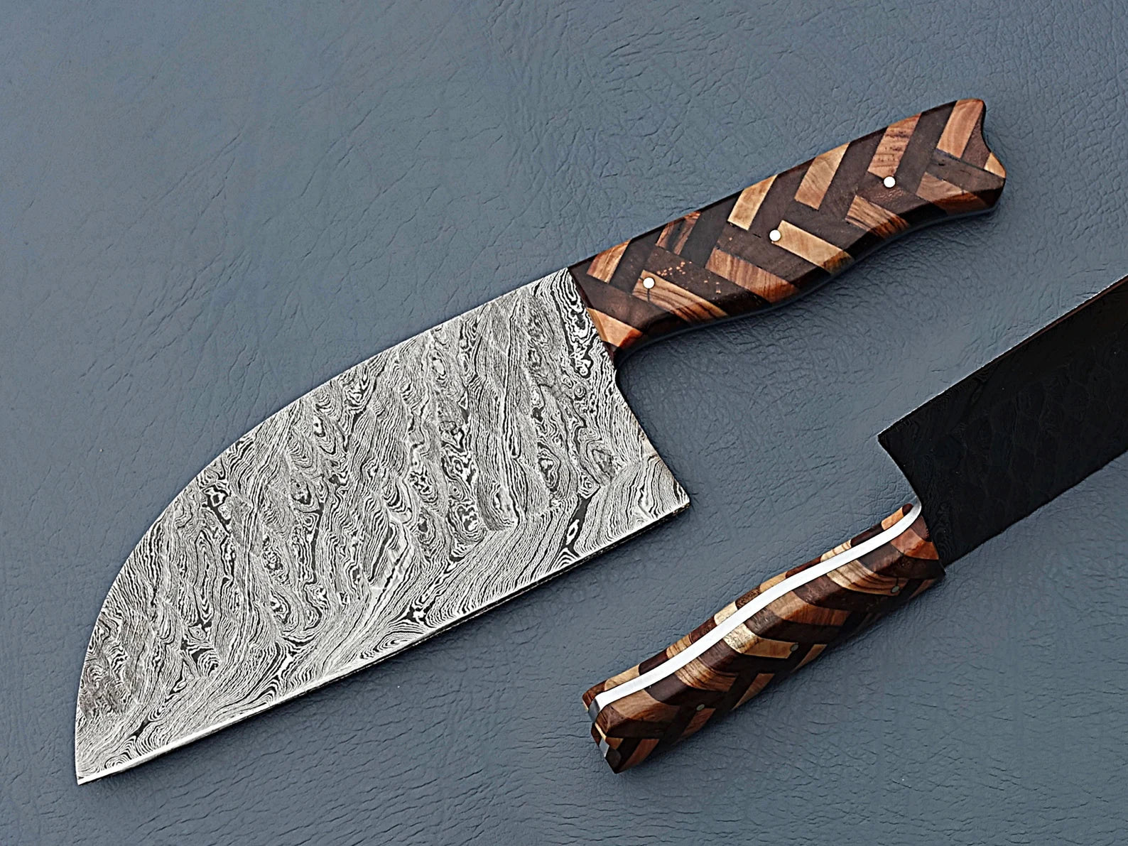 Damascus Steel Serbian Chef Knife Rosewood & Olive Handle