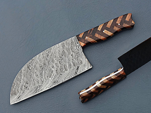 Damascus Steel Serbian Chef Knife – Rosewood & Olive Handle For the Chef Orklo Knives