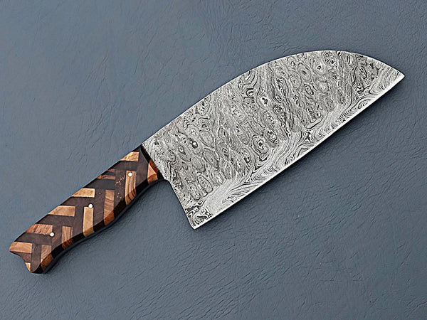 Damascus Steel Serbian Chef Knife – Rosewood & Olive Handle For the Chef Orklo Knives