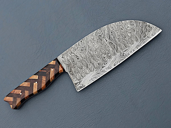 Damascus Steel Serbian Chef Knife – Rosewood & Olive Handle