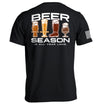 Black graphic tee, back print 'BEER SEASON' with beer icons and seasons